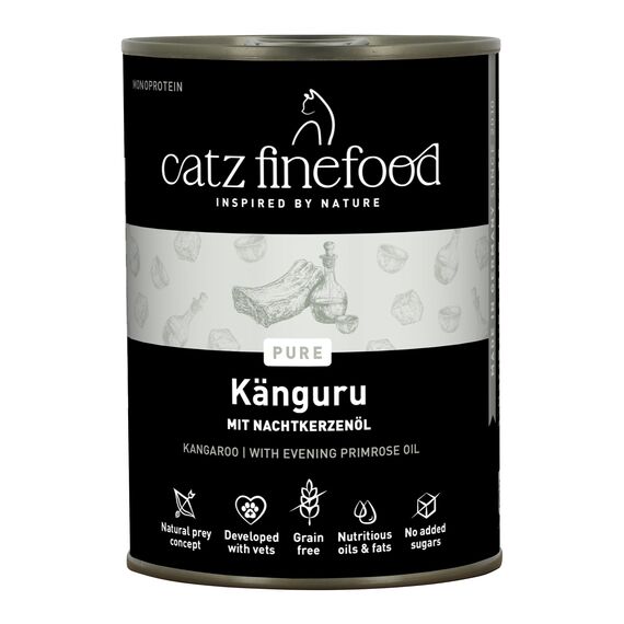 catz finefood Purrrr Känguru Monoprotein Katzenfutter nass N° 107, für ernährungssensible Katzen, 70% Fleischanteil, 6 x 400 g Dose
