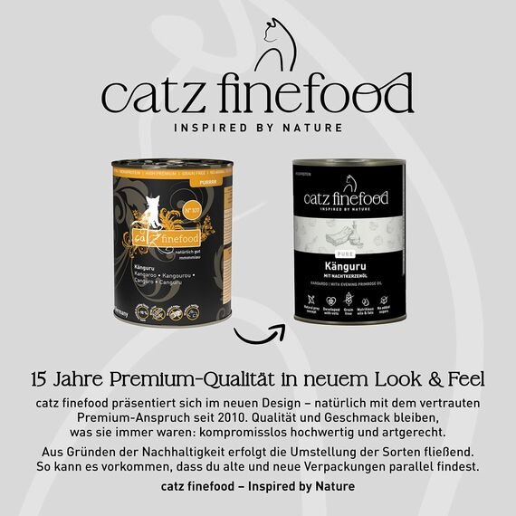 catz finefood Purrrr Känguru Monoprotein Katzenfutter nass N° 107, für ernährungssensible Katzen, 70% Fleischanteil, 6 x 400 g Dose