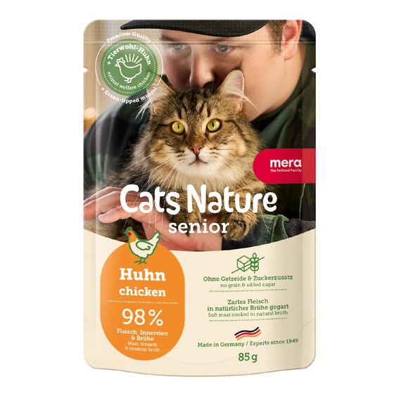 MERA Cats Nature Huhn Premium Senior Katzenfutter Nass 12x85g | ohne Zucker und Getreide & nierenschonend | Nassfutter für Katzen mit hohem Fleischanteil