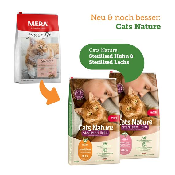 MERA Finest fit Sterilized, Katzenfutter trocken für sterilisierte oder kastrierte Katzen, Trockenfutter aus frischem Geflügel und Reis, fettarmes Futter ohne Zucker (10 kg)