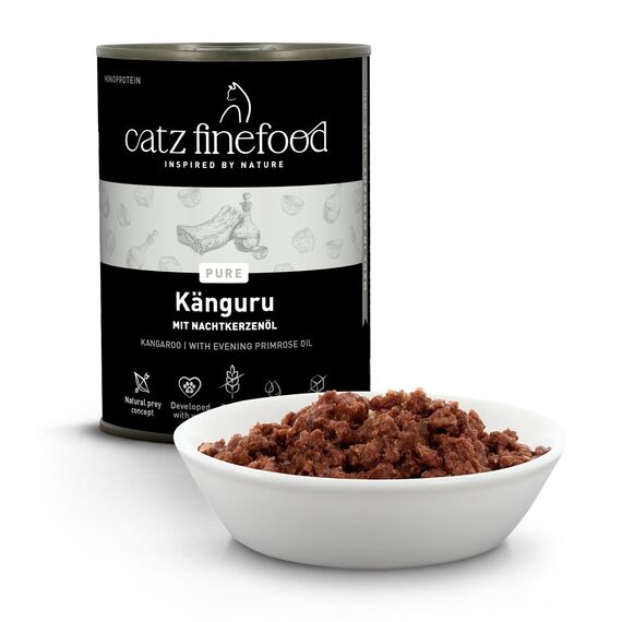 catz finefood Purrrr Känguru Monoprotein Katzenfutter nass N° 107, für ernährungssensible Katzen, 70% Fleischanteil, 6 x 400 g Dose