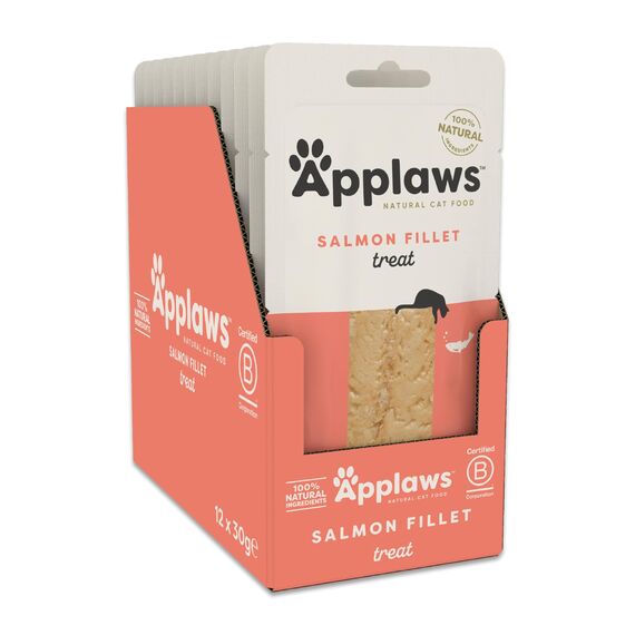Applaws Natural Cat Treats, Ganzer Lachs Loin Katzensnack, 30g Beutel (Packung mit 12 Stück)