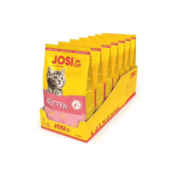 JosiCat Kitten (7 x 650 g) | Junior | Premium Trockenfutter für wachsende sowie tragende & säugende Katzen | mit hohem Energiegehalt & wertvollem Lachsöl & Vitaminen | Powered by JOSERA | 7er Pack