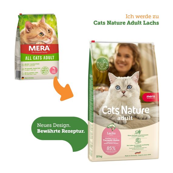 MERA Cats All Cats Adult Lachs - Trockenfutter für ausgewachsene Katzen - getreidefrei & nachhaltig - Katzentrockenfutter mit hohem Fleischanteil, 10 kg