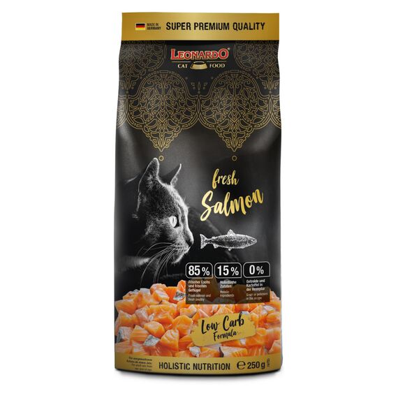 LEONARDO Fresh Salmon & Poultry [250g] Katzenfutter | Trockenfutter mit 85% Frischfleisch für Katzen | Alleinfuttermittel für ausgewachsene Katzen Aller Rassen ab 1 Jahr
