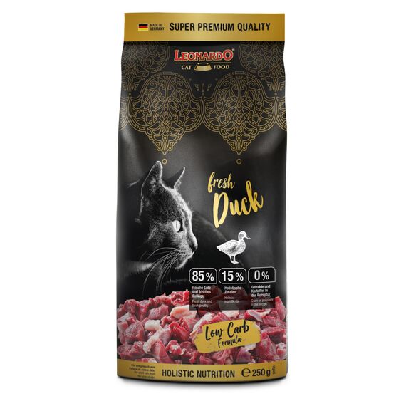 LEONARDO Fresh Duck & Poultry [250g] Katzenfutter | Trockenfutter mit 85% Frischfleisch für Katzen | Alleinfuttermittel für ausgewachsene Katzen Aller Rassen ab 1 Jahr