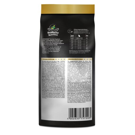 LEONARDO Fresh Salmon & Poultry [250g] Katzenfutter | Trockenfutter mit 85% Frischfleisch für Katzen | Alleinfuttermittel für ausgewachsene Katzen Aller Rassen ab 1 Jahr
