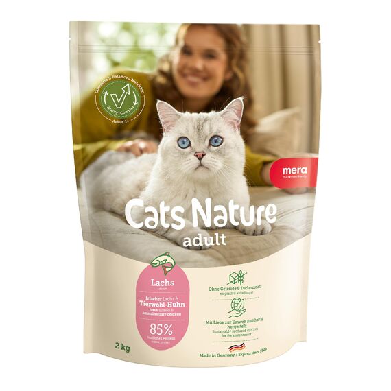 MERA Cats Nature Lachs Premium Katzenfutter Trocken 400g | Getreidefrei & zuckerfrei | Adult Katzen Trockenfutter hoher Fleischanteil | Dry Cat Food