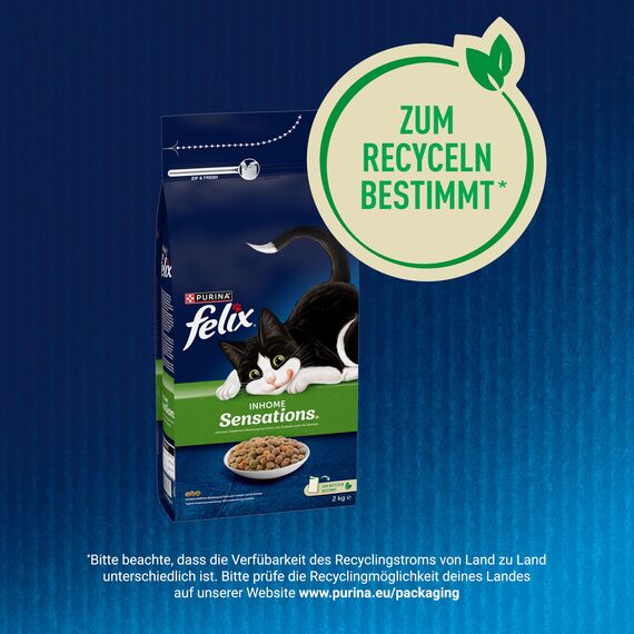 Felix Inhome Sensations Katzenfutter trocken für Hauskatzen, mit Huhn und Gemüse, 6er Pack (6 x 2kg)