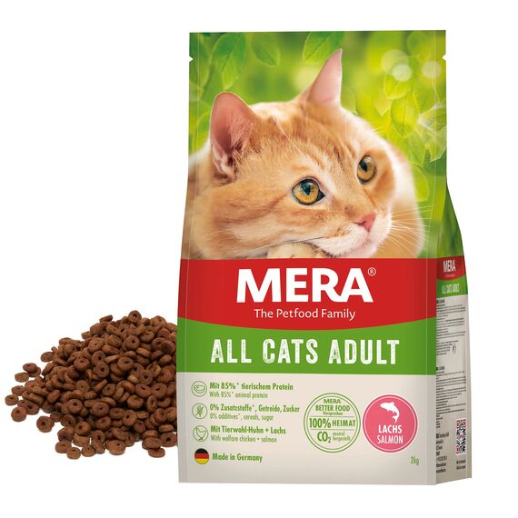 MERA Cats All Cats Adult Lachs - Trockenfutter für ausgewachsene Katzen - getreidefrei & nachhaltig - Katzentrockenfutter mit hohem Fleischanteil, 10 kg
