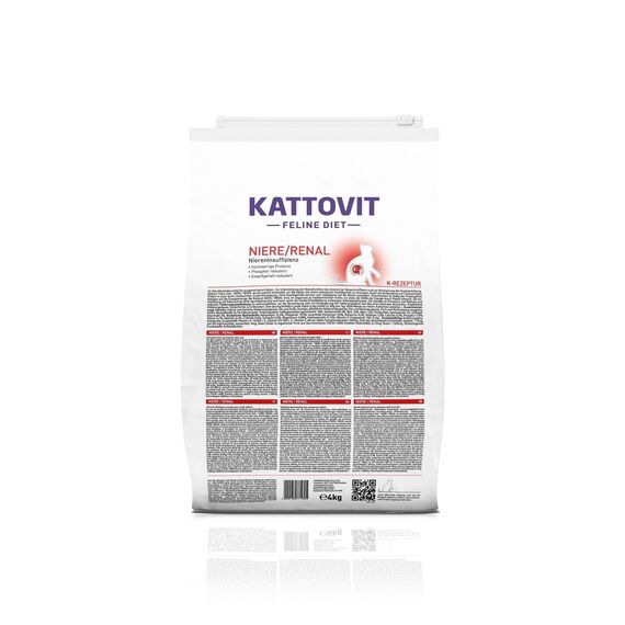 KATTOVIT - Niere/Renal Trockenfutter für Katzen | Katzen-Trockenfutter zur Unterstützung der Nierenfunktion für ausgewachsene Katzen. Diätfutter als Alleinfuttermittel | 4 kg Huhn