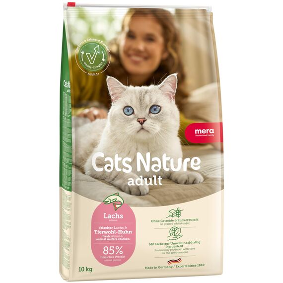MERA Cats Nature Lachs Premium Katzenfutter Trocken 10kg | Getreidefrei & zuckerfrei | Adult Katzen Trockenfutter hoher Fleischanteil | Dry Cat Food