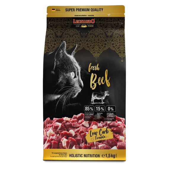 LEONARDO Fresh Beef & Poultry [1,5kg] Katzenfutter | Trockenfutter mit 85% Frischfleisch für Katzen | Alleinfuttermittel für ausgewachsene Katzen Aller Rassen ab 1 Jahr