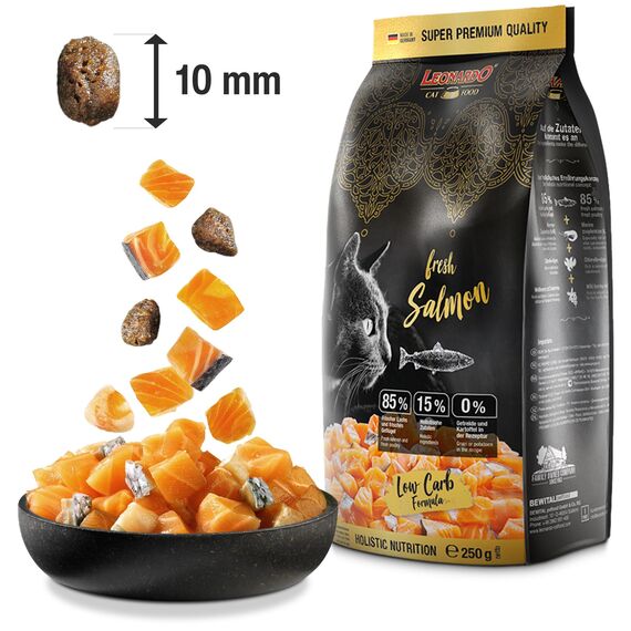 LEONARDO Fresh Salmon & Poultry [250g] Katzenfutter | Trockenfutter mit 85% Frischfleisch für Katzen | Alleinfuttermittel für ausgewachsene Katzen Aller Rassen ab 1 Jahr