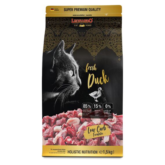 LEONARDO Fresh Duck & Poultry [1,5kg] Katzenfutter | Trockenfutter mit 85% Frischfleisch für Katzen | Alleinfuttermittel für ausgewachsene Katzen Aller Rassen ab 1 Jahr