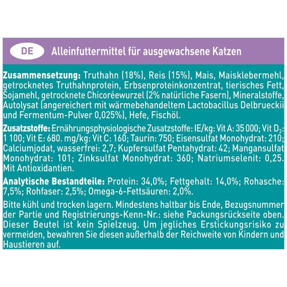 PURINA ONE BIFENSIS Sensitive Katzentrockenfutter: reich an Truthahn & Reis, hohe Verträglichkeit bei Katzen mit empfindlicher Verdauung, mit Omega 6