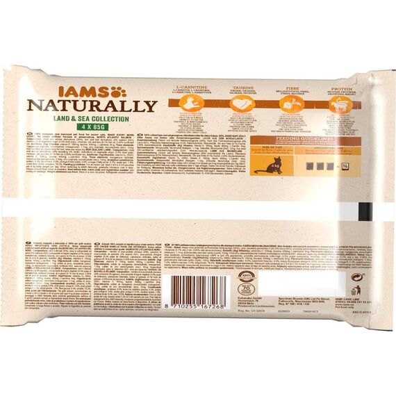 IAMS Naturally Senior Katzenfutter Nass in Sauce - hochwertiges Nassfutter mit Fleisch und Fisch für ältere Katzen, Land & Sea Collection, 4 x 85 g