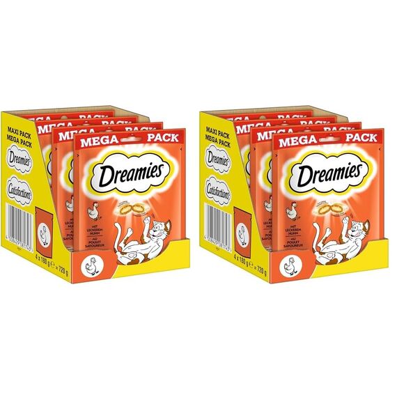 Dreamies Klassiker Katzensnacks mit Huhn – Katzenleckerli mit knuspriger Textur und cremiger Füllung – 4 x 180g (Packung mit 2)