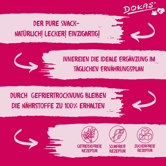 DOKAS Gefriergetrocknete Innereien - Getreidefreies Premium Leckerli für Katzen – Ideal als Belohnung - (6x12g)