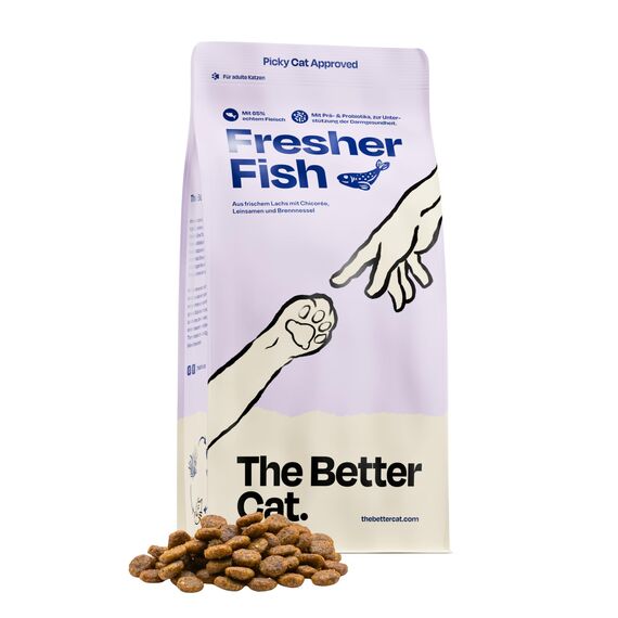 The Better Cat Super Premium Trockenfutter für Katzen | Getreidefreies Katzenfutter Trocken | Hoher Fleischanteil | Ohne Zucker | Mit Probiotika (1kg, Lachs)