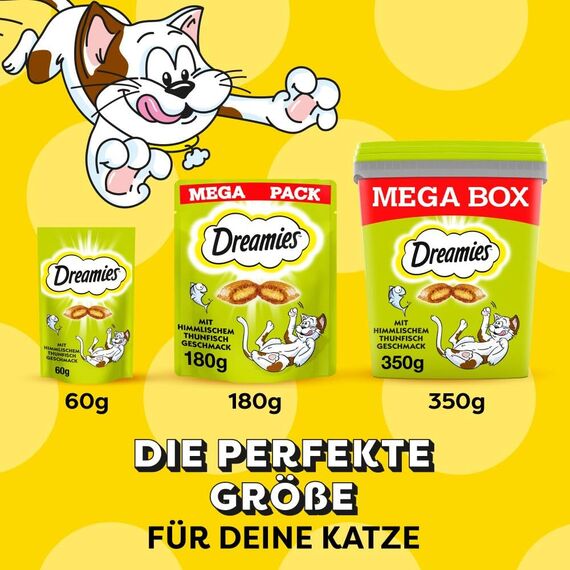 Dreamies Klassiker Katzensnacks mit Thunfisch – Traumhaft knusprige Taschen mit zarter Füllung – 2 x 350g
