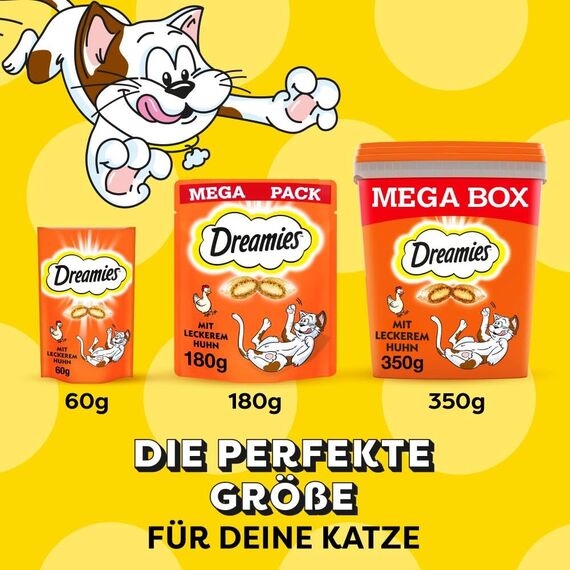 Dreamies Klassiker Katzensnacks mit Huhn – Katzenleckerli mit knuspriger Textur und cremiger Füllung – 4 x 180g