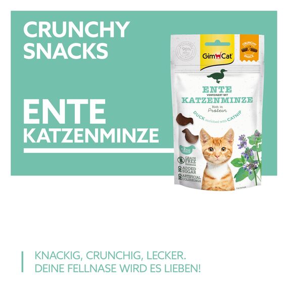 GimCat Crunchy Snacks Ente mit Katzenminze - Knuspriges und proteinreiches Katzenleckerli - 1 Beutel (1 x 50 g)