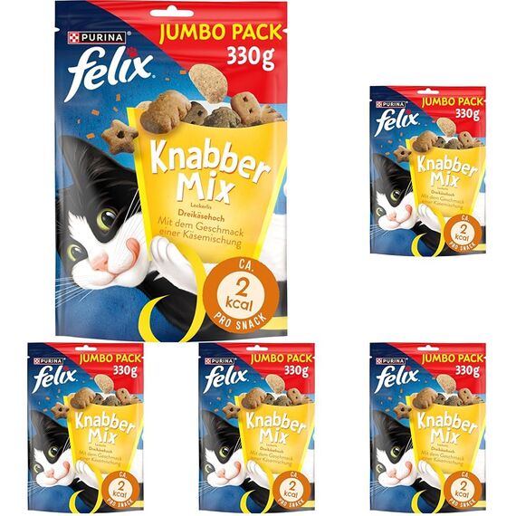 FELIX KnabberMix Original mit Huhn, Leber- & Truthahngeschmack Katzensnacks Beutel, 200 g, 1 Packung (Packung mit 5)