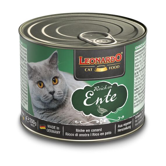 LEONARDO Nassfutter [6x200g Ente] | Getreidefreies Nassfutter für Katzen | Feuchtfutter Alleinfutter aus der Dose
