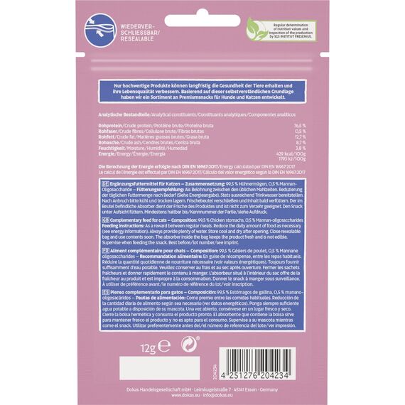 DOKAS Gefriergetrocknete Innereien - Getreidefreies Premium Leckerli für Katzen – Ideal als Belohnung - (6x12g)