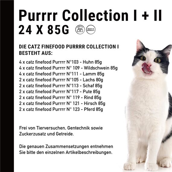 catz finefood Pure Collection Mix-Paket Katzenfutter nass, Gluten- & getreidefrei, ohne Zuckerzusatz, Monoprotein für Sensible Katzen, Made in Germany (24 x 85g)