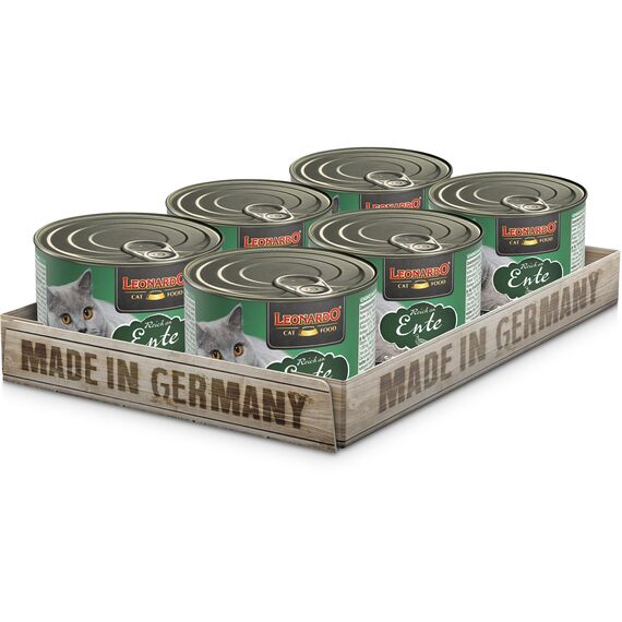LEONARDO Nassfutter [6x200g Ente] | Getreidefreies Nassfutter für Katzen | Feuchtfutter Alleinfutter aus der Dose