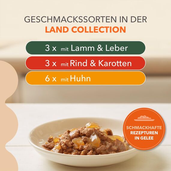 IAMS Delights Land Collection Senior Katzenfutter Nass - Multipack mit Fleisch Sorten (Huhn, Lamm & Rind) in Gelee, Nassfutter für ältere Katzen ab 7 Jahre, 12 x 85g