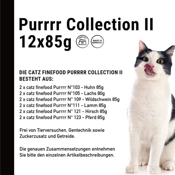 catz finefood Purrrr Collection II - Monoprotein Katzenfutter nass - getreidefrei, zuckerfrei, hypoallergen - hoher Fleischanteil - Multipack Nassfutter für Katzen - im Beutel, 12 x 80g-85g