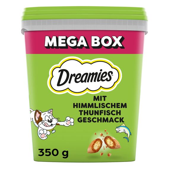 Dreamies Klassiker Katzensnacks mit Thunfisch – Traumhaft knusprige Taschen mit zarter Füllung – 2 x 350g