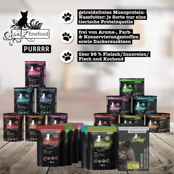 catz finefood Purrrr Collection II - Monoprotein Katzenfutter nass - getreidefrei, zuckerfrei, hypoallergen - hoher Fleischanteil - Multipack Nassfutter für Katzen - im Beutel, 12 x 80g-85g