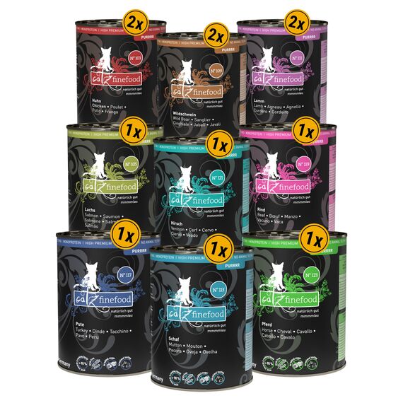 catz finefood PURE Collection Mix-Paket Katzenfutter nass, gluten- & getreidefrei, ohne Zuckerzusatz, Monoprotein für sensible Katzen, Made in Germany (12 x 400g)