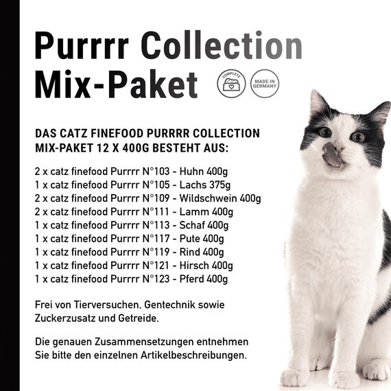 catz finefood PURE Collection Mix-Paket Katzenfutter nass, gluten- & getreidefrei, ohne Zuckerzusatz, Monoprotein für sensible Katzen, Made in Germany (12 x 400g)