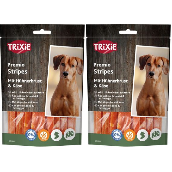 TRIXIE glutenfreie Käse-Huhn-Streifen Premio Cheese Chicken Stripes, 100 g - 31586 (Packung mit 2)