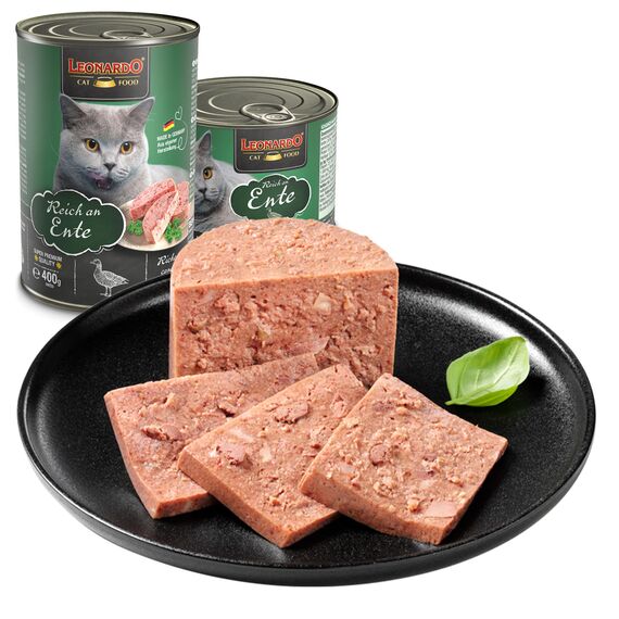LEONARDO Nassfutter [6x800g Ente] | Getreidefreies Nassfutter für Katzen | Feuchtfutter Alleinfutter aus der Dose