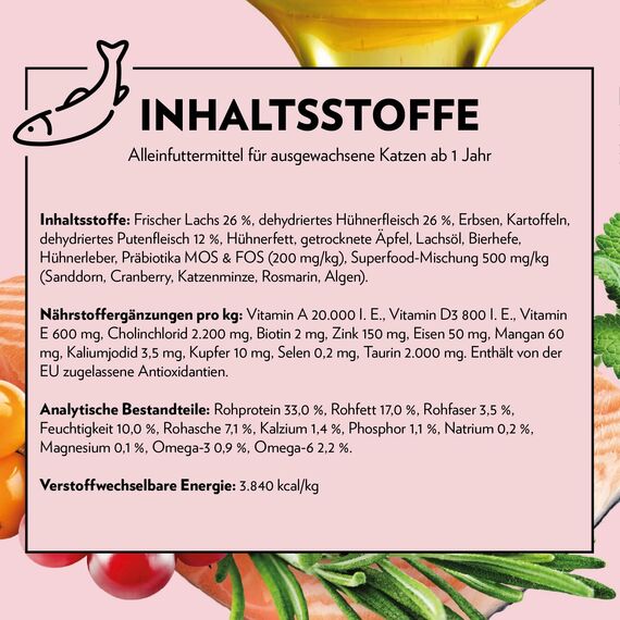 PrimaCat - Trockenfutter für ausgewachsene Hauskatzen, Geschmacksrichtung Lachs, 1,4 kg