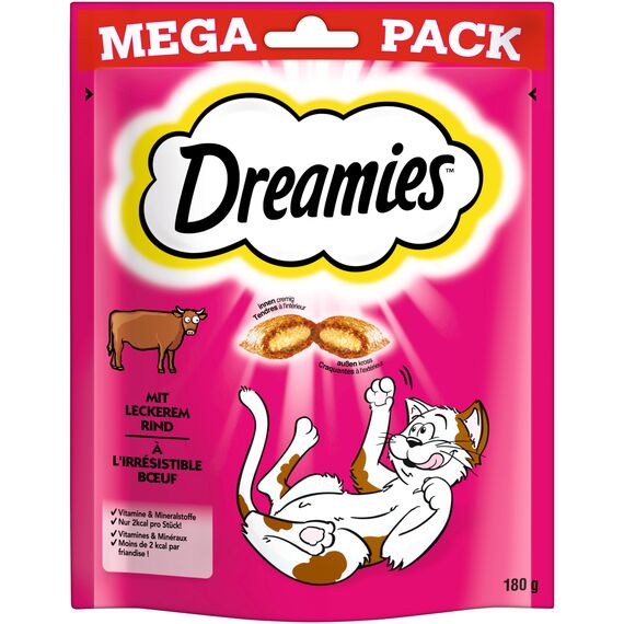 Dreamies Katzensnacks mit Rind – Traumhaft knusprige Taschen mit zarter Füllung im Mega Pack, 4 x 180g