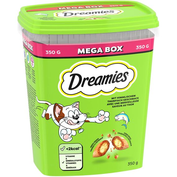 Dreamies Klassiker Katzensnacks mit Thunfisch – Traumhaft knusprige Taschen mit zarter Füllung – 2 x 350g