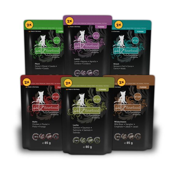 catz finefood Purrrr Collection II - Monoprotein Katzenfutter nass - getreidefrei, zuckerfrei, hypoallergen - hoher Fleischanteil - Multipack Nassfutter für Katzen - im Beutel, 12 x 80g-85g