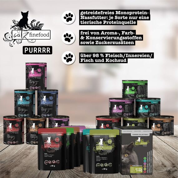catz finefood Pure Collection Mix-Paket Katzenfutter nass, Gluten- & getreidefrei, ohne Zuckerzusatz, Monoprotein für Sensible Katzen, Made in Germany (24 x 85g)