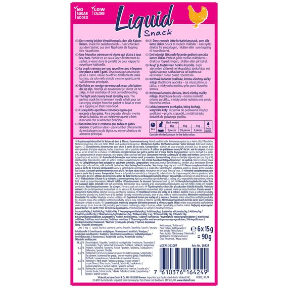 Vitakraft Liquid Snack, Katzen Leckerli, Katzensnack cremig, mit Huhn und Taurin, in einzelnen Sachets, unterstützt die Augen und das Herz (1 Paket mit 6x 15g)