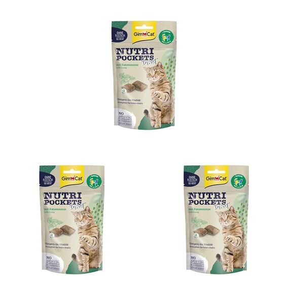 GimCat Nutri Pockets Insekt & Katzenminze - Knuspriger Katzensnack mit funktionalen Inhaltsstoffen - 1 Beutel (1 x 60 g) (Packung mit 3)