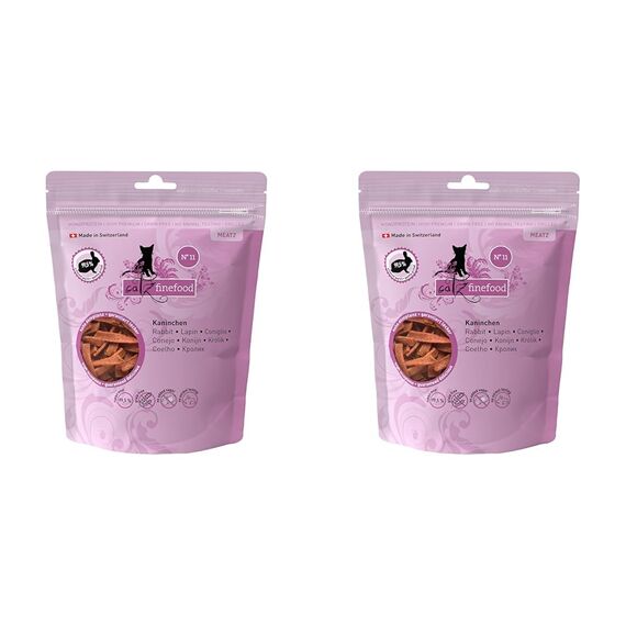 catz finefood Meatz Katzen Leckerlies Kaninchen N° 11 - knusprige Streifen aus Kaninchenfleisch - gegrillt und getrocknet - Katzensnack ohne Zucker, getreidefrei, 45g (Packung mit 2)