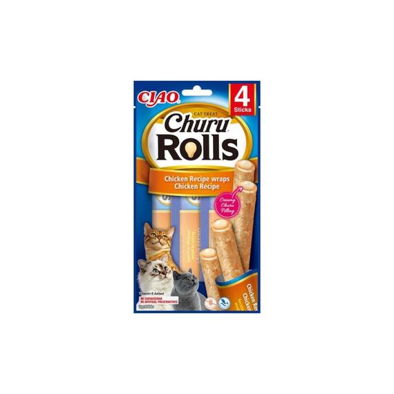 INABA Churu Rolls mit 60% Hühnerfleisch Katzen Leckerlies, Getreidefrei, Zuckerfrei, Perfekt zum Verstecken von Tablette, Keine Nebenerzeugnisse, Weiche und Saftige Kausnacks Kausticks Cat Treats 40g