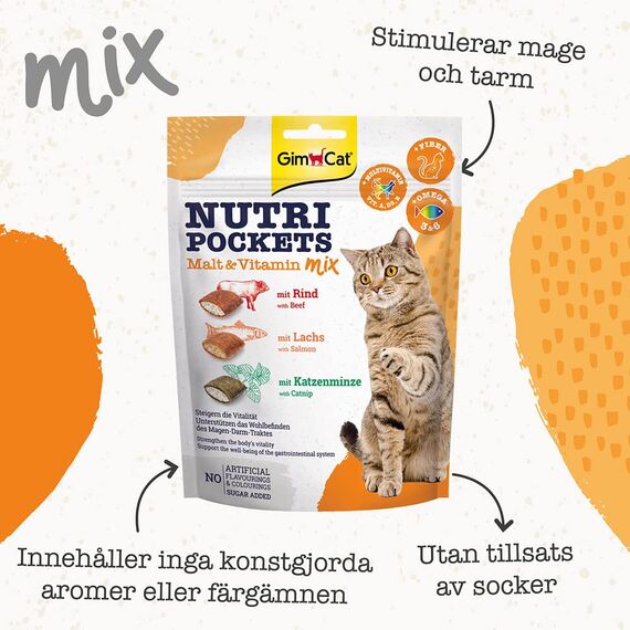 GimCat Nutri Pockets Malt & Vitamin Mix - Knuspriger Katzensnack mit cremiger Füllung und funktionalen Inhaltsstoffen - 1 Beutel (1 x 150 g) (Packung mit 2)
